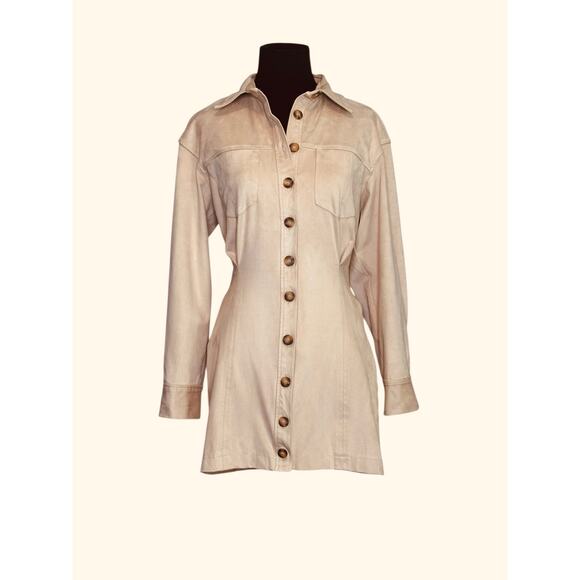 Zara cream suede long sleeves shirt mini dress size Small - Picture 13 of 16